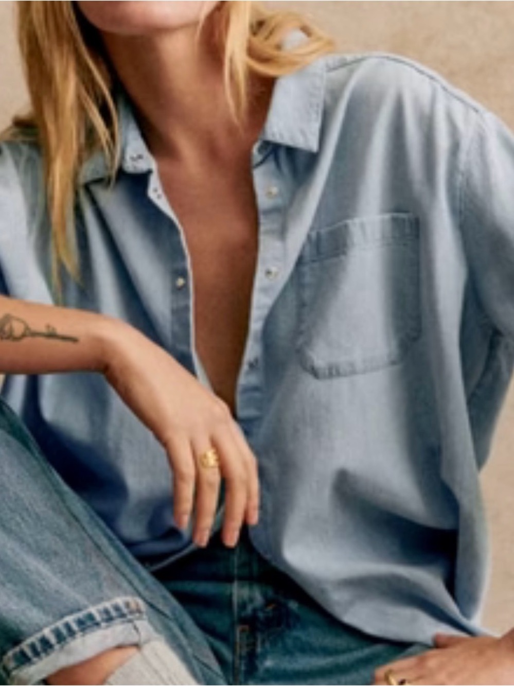 Sezane Light Blue Denim Max Button-Down Shirt